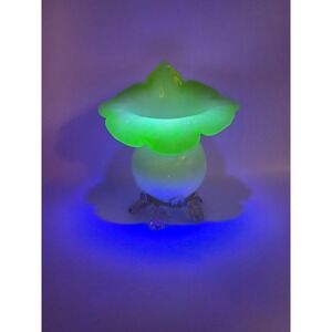 Vintage Glass Vase Flower Shaped Opaline White Green Iridescent Uranium Glow